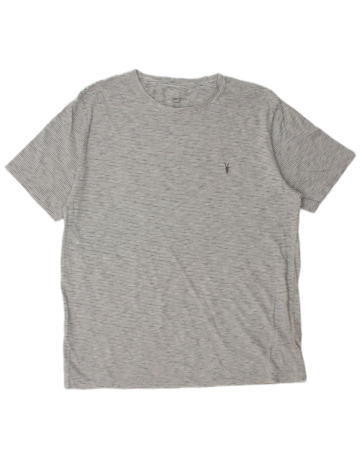 All Saints Mens T-Shirt Top XL Grey Striped Cotton