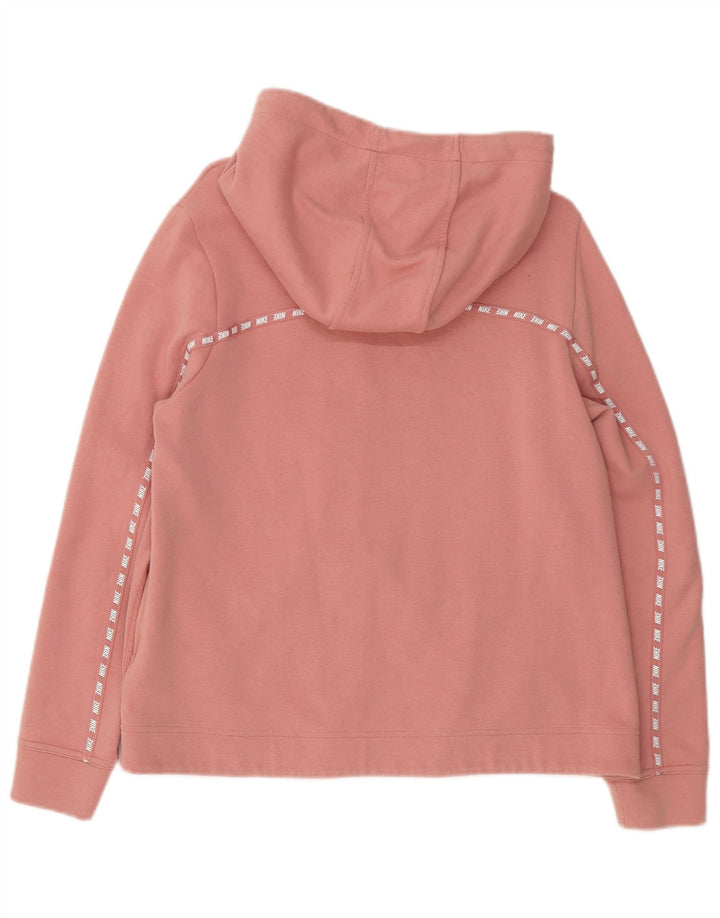 Nike Womens Zip Hoodie Sweater UK 14 Medium Pink Cotton