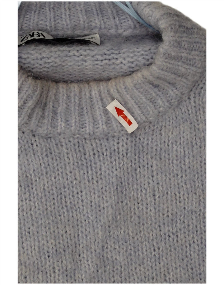 Zara Womens Oversized Crew Neck Jumper Sweater UK 18 XL Blue Polyester