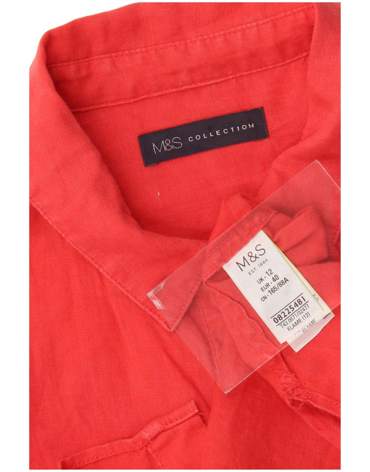 MARKS & SPENCER Womens Sleeveless Shirt UK 12 Medium Pink Linen
