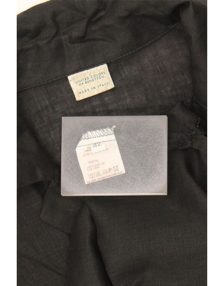 BENETTON Womens Longline 4 Button Blazer Jacket IT 42 Medium Black Linen Vintage Benetton and Second-Hand Benetton from Messina Hembry 