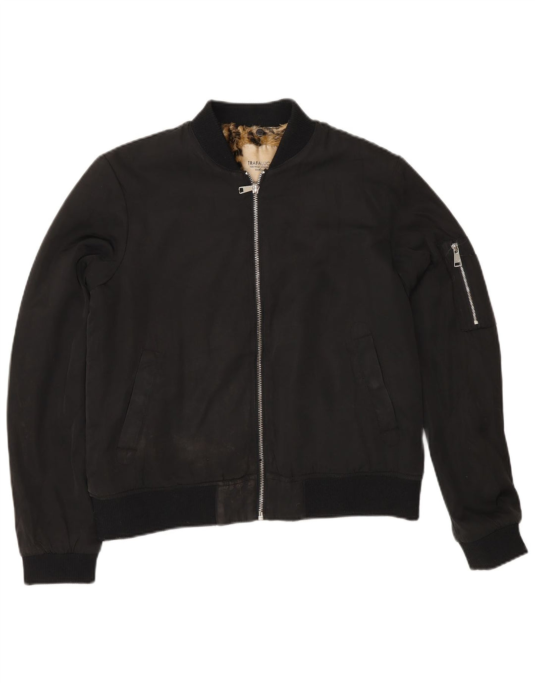 Zara Womens Sherpa Bomber Jacket UK 14 Medium Black Polyester