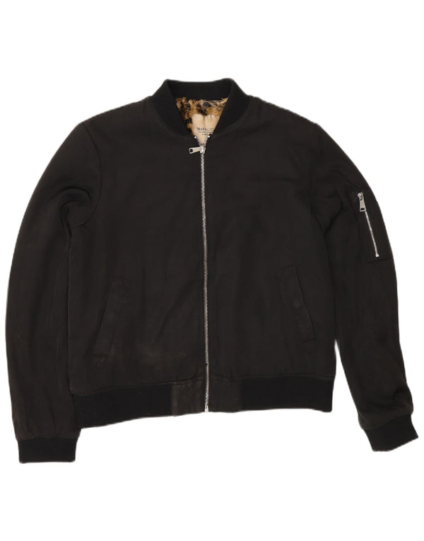 Zara Womens Sherpa Bomber Jacket UK 14 Medium Black Polyester