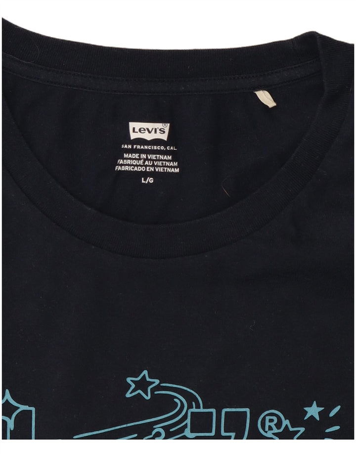 Levi's Womens Graphic T-Shirt Top UK 14 Large Navy Blue