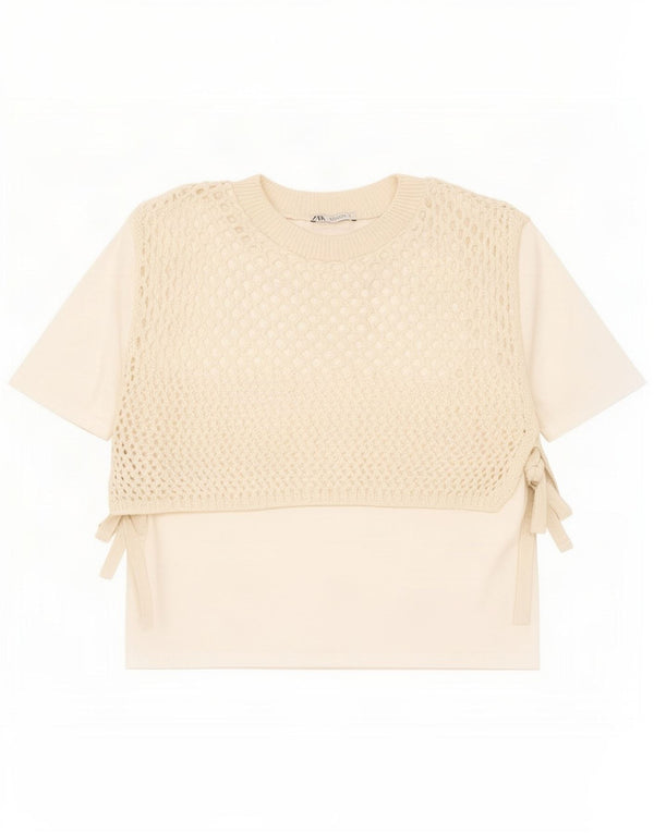 Zara Womens Crochet Blouse Top UK 10 Small Beige