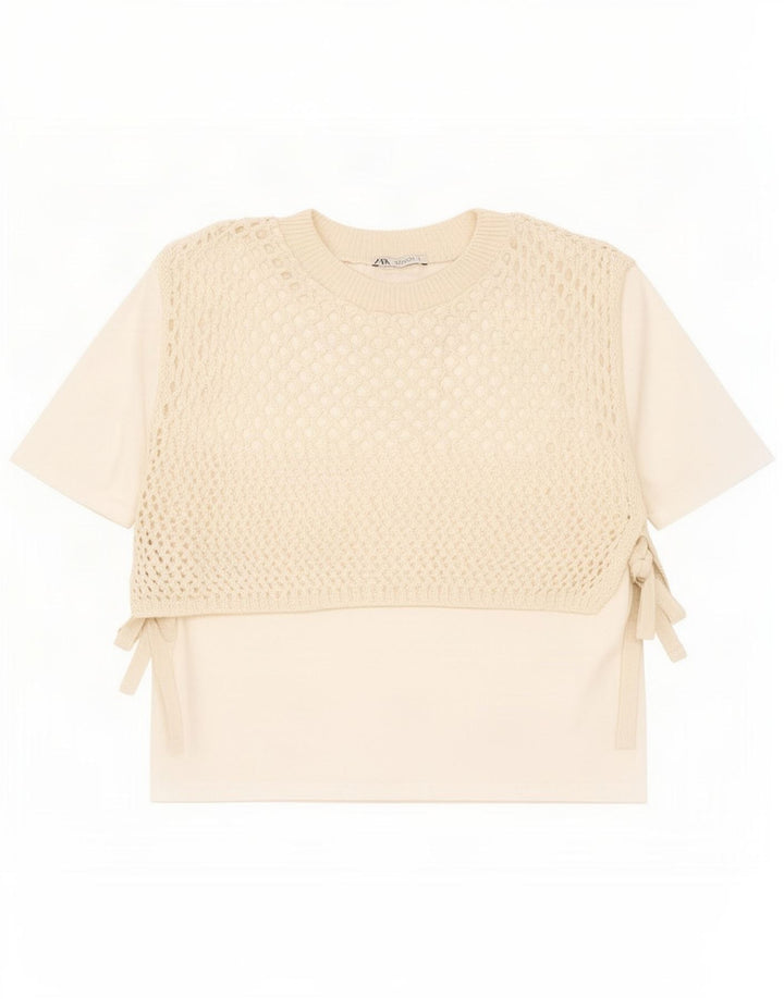 Zara Womens Crochet Blouse Top UK 10 Small Beige