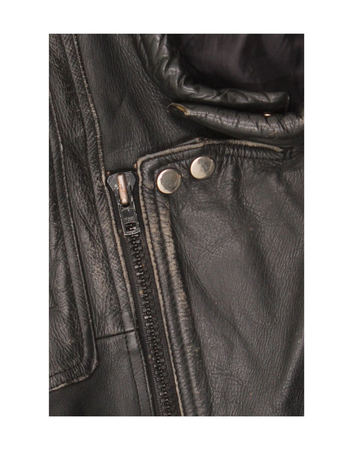 Vintage Mens Leather Biker Jacket UK 36 Small Black Biker