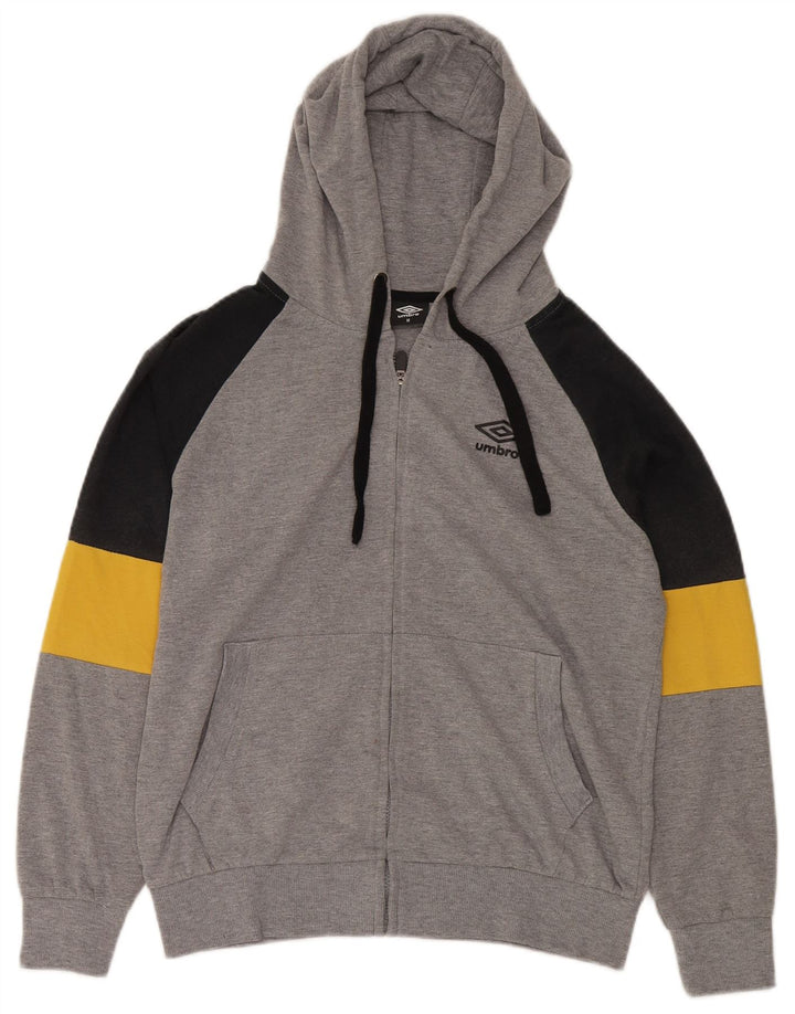 UMBRO Mens Zip Hoodie Sweater Medium Grey Colourblock Cotton