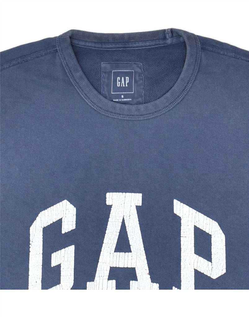 GAP Mens Graphic Sweatshirt Jumper Small Blue Cotton | Vintage Gap | Thrift | Second-Hand Gap | Used Clothing | Messina Hembry 