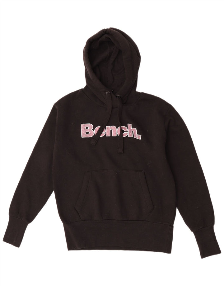 Bench Womens Graphic Hoodie Jumper UK 12 Medium Black Cotton