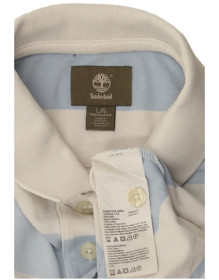 Timberland Mens Regular Fit Polo Shirt Large Blue Striped Cotton