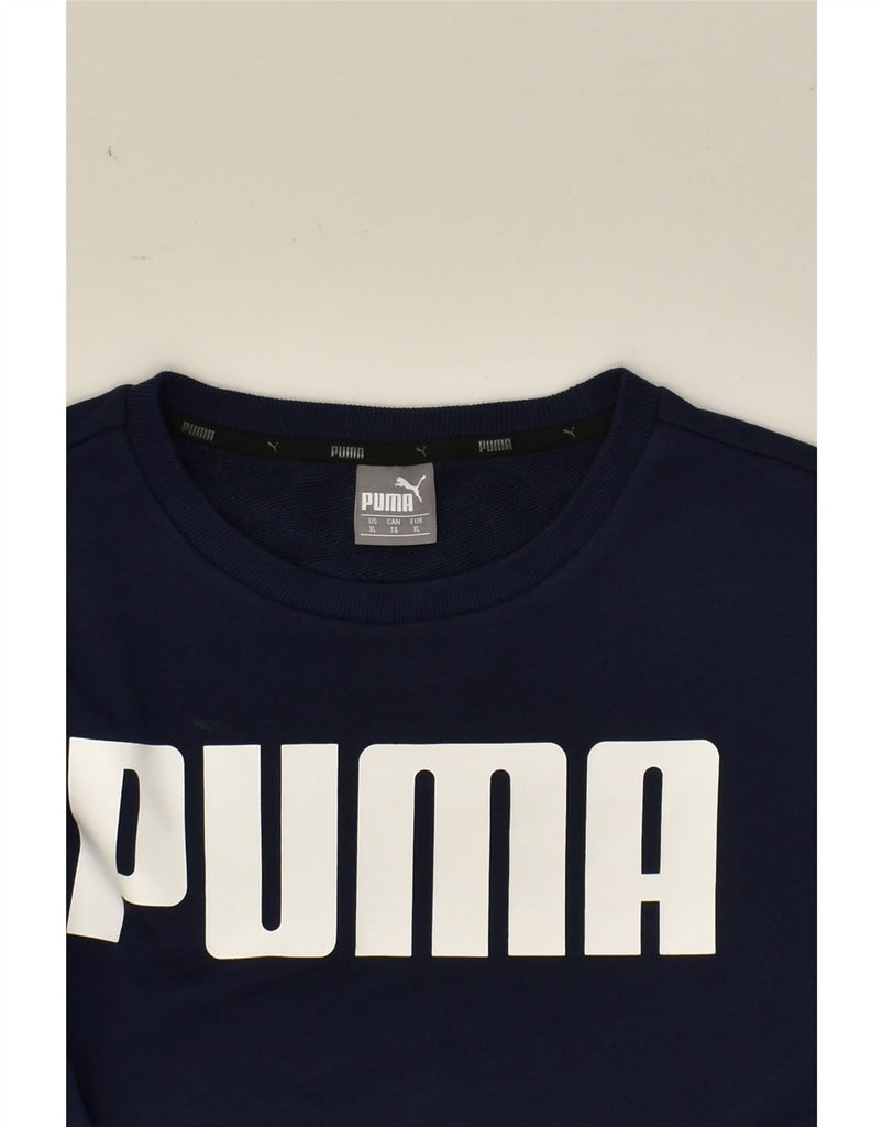 PUMA Mens Graphic Sweatshirt Jumper XL Navy Blue Cotton | Vintage Puma | Thrift | Second-Hand Puma | Used Clothing | Messina Hembry 