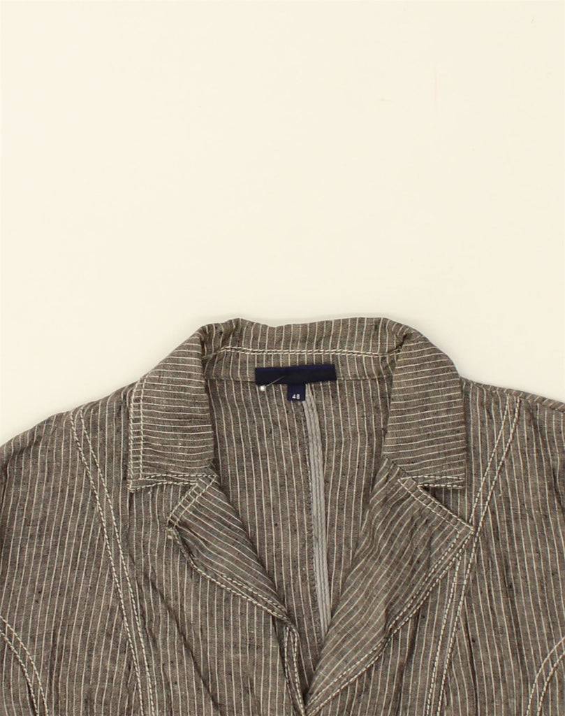 TRUSSARDI Womens 3 Button Blazer Jacket IT 48 XL Grey Pinstripe Linen | Vintage Trussardi | Thrift | Second-Hand Trussardi | Used Clothing | Messina Hembry 