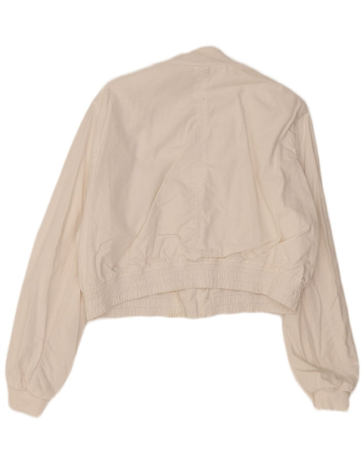Zara Womens Crop Bomber Jacket UK 16 Large White Cotton