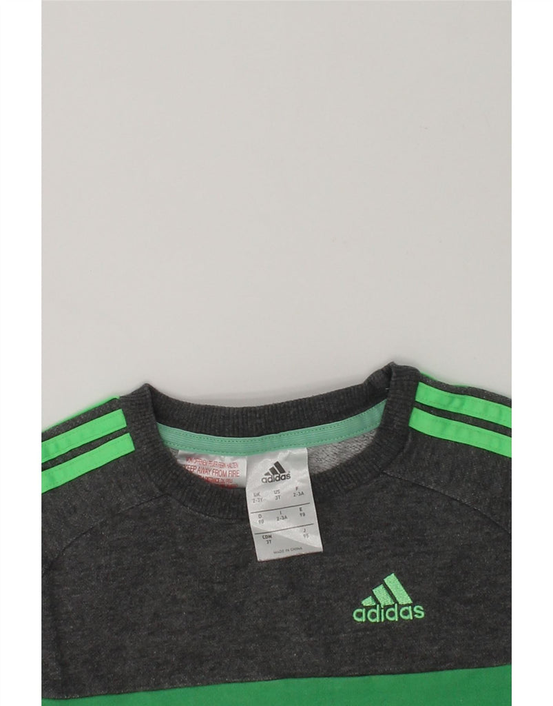 ADIDAS Boys Sweatshirt Jumper 2-3 Years Green Colourblock Cotton | Vintage Adidas | Thrift | Second-Hand Adidas | Used Clothing | Messina Hembry 