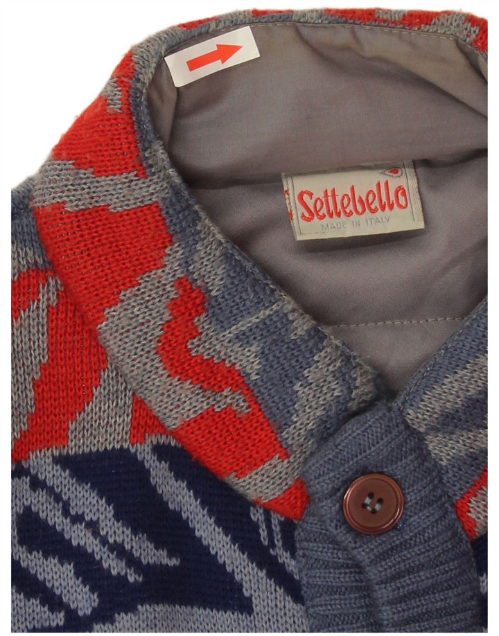 Settebello Mens Cardigan Sweater Large Blue Geometric Wool