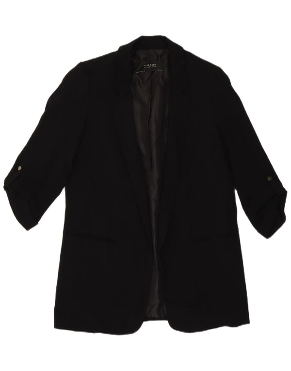 Zara Womens 3/4 Sleeve Open Blazer Jacket UK 10 Small Black Polyester