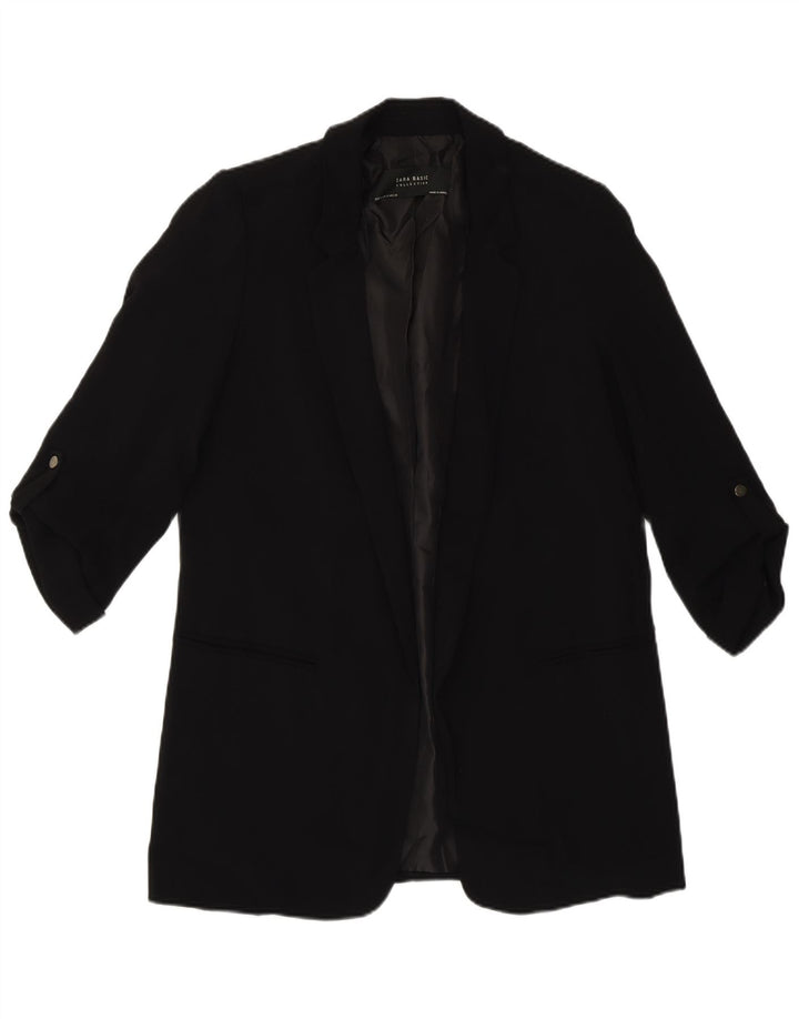 Zara Womens 3/4 Sleeve Open Blazer Jacket UK 10 Small Black Polyester