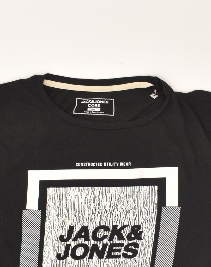 JACK & JONES Mens Core Slim Fit Graphic T-Shirt Top Medium Black Cotton | Vintage Jack & Jones | Thrift | Second-Hand Jack & Jones | Used Clothing | Messina Hembry 