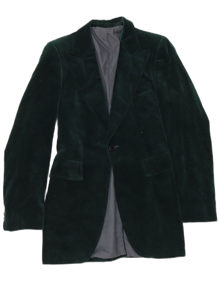 Vintage Mens 1 Button Velvet Blazer Jacket UK 36 Small Green