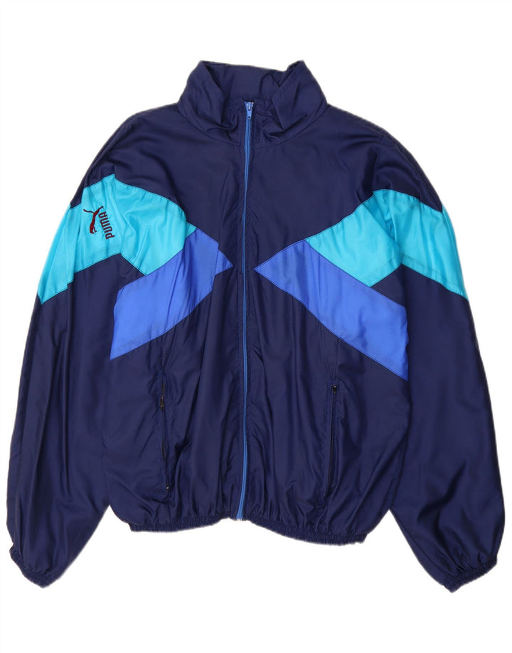 PUMA Mens Tracksuit Top Jacket 2XL Navy Blue Colourblock Cotton
