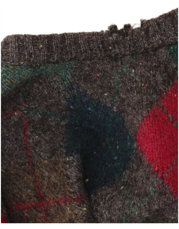 ST. BERNARD Mens Crew Neck Jumper Sweater Large Grey Argyle/Diamond