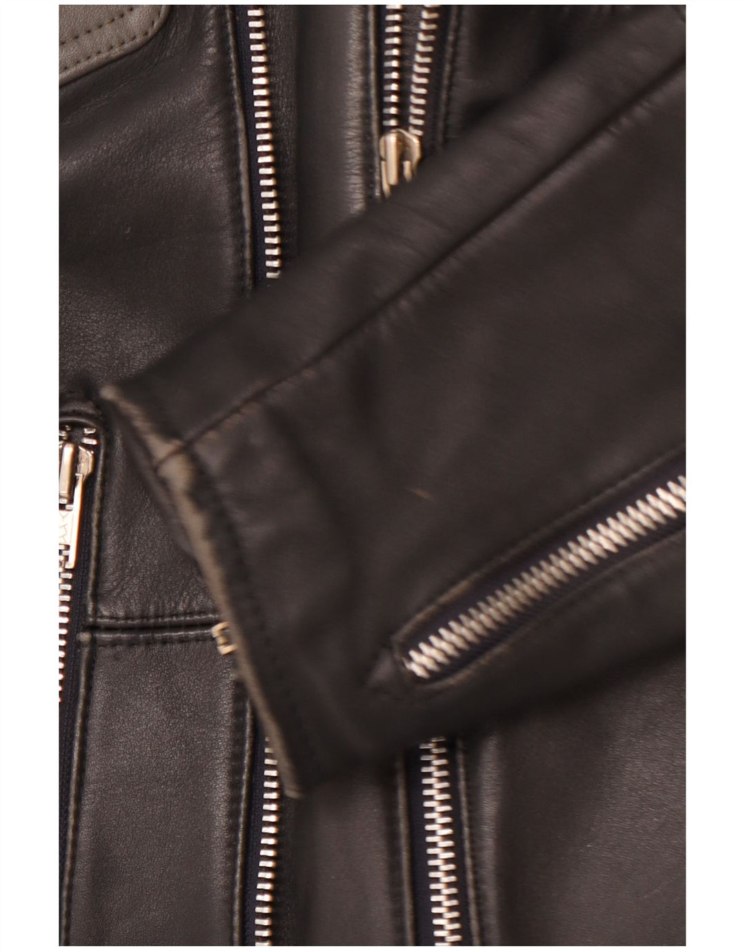 MQP Mens Leather Biker Jacket UK 46 3XL Black Colourblock Leather