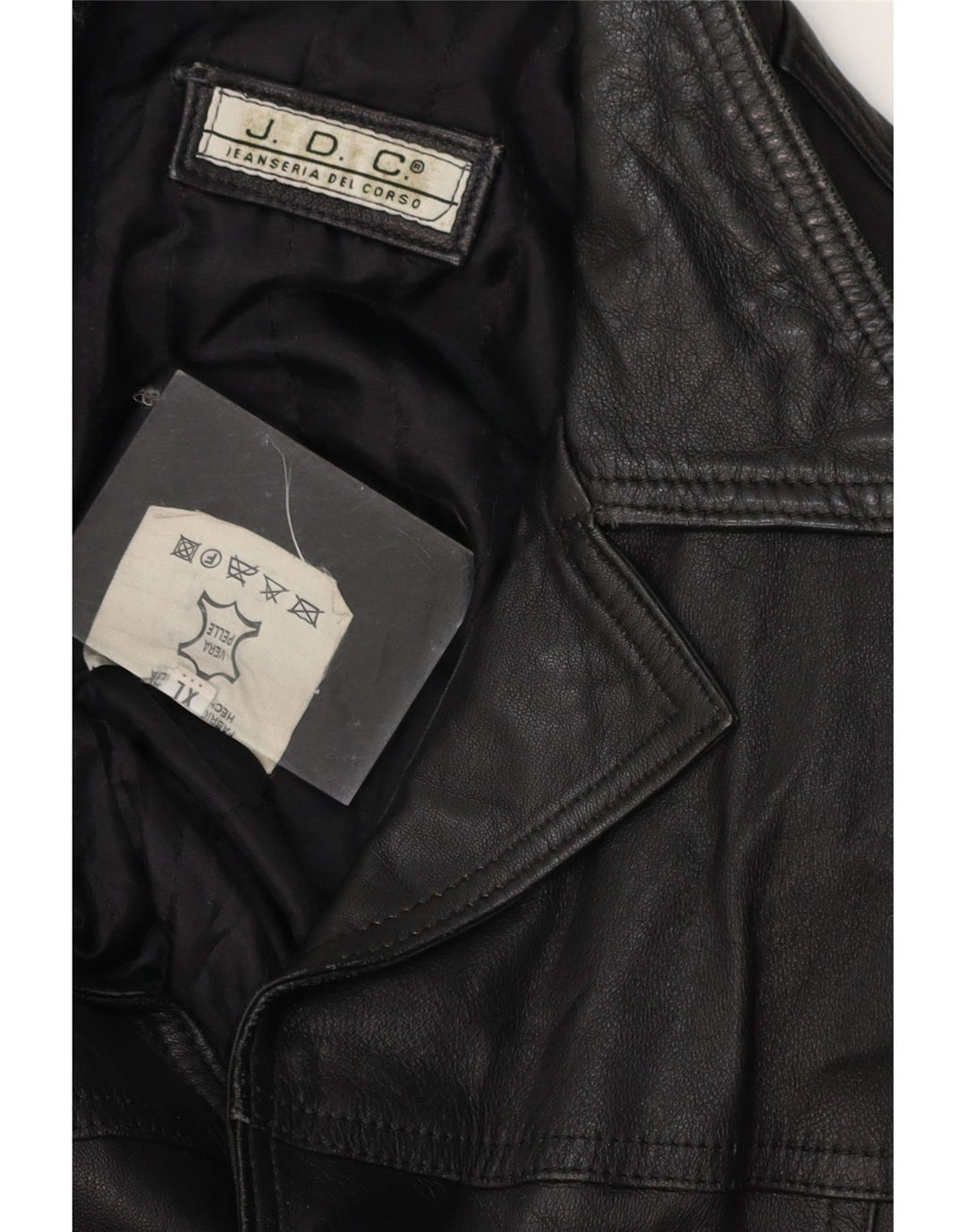 JEANSERIA DEL CORSO Mens Leather Jacket UK 42 XL Black Leather Vintage Jeanseria Del Corso and Second-Hand Jeanseria Del Corso from Messina Hembry 