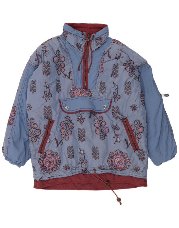 Canyon Mens Oversized Anorak Ski Jacket UK 40 Large Blue Floral Polyamide