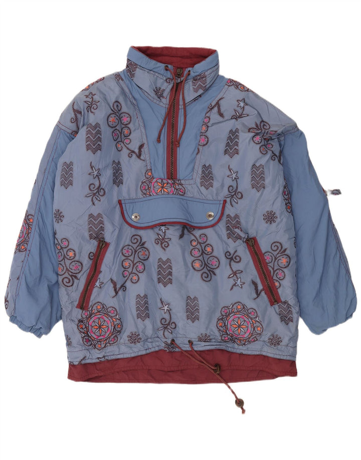 Canyon Mens Oversized Anorak Ski Jacket UK 40 Large Blue Floral Polyamide