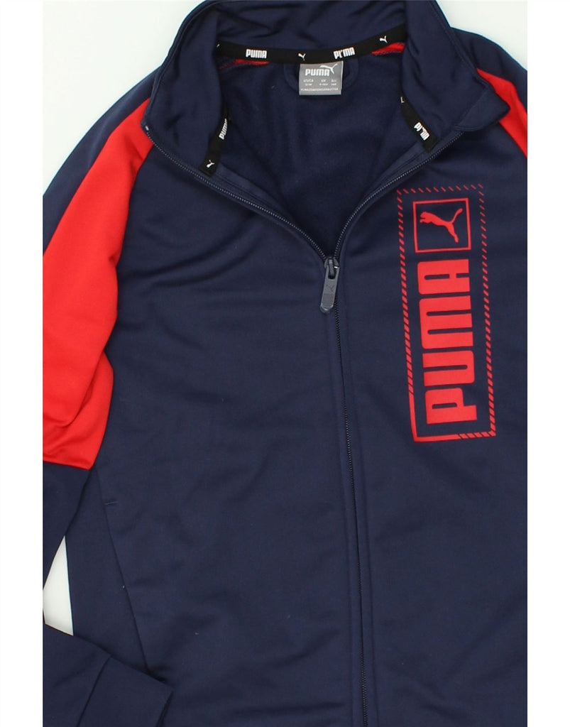 PUMA Boys Graphic Tracksuit Top Jacket 9-10 Years Navy Blue Colourblock | Vintage Puma | Thrift | Second-Hand Puma | Used Clothing | Messina Hembry 