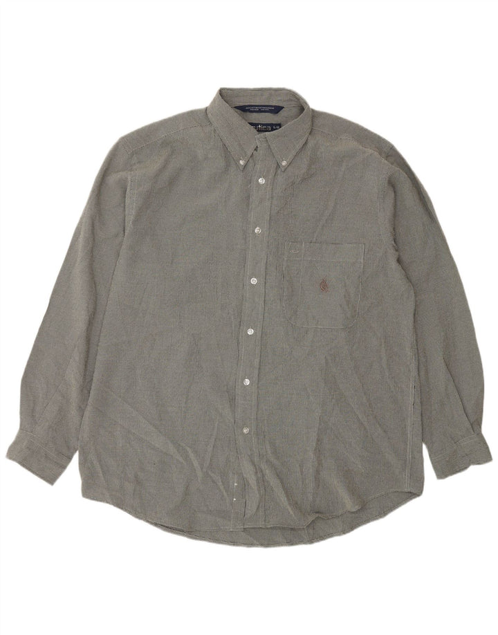 Nautica Mens Shirt Large Navy Blue Houndstooth Cotton Classic