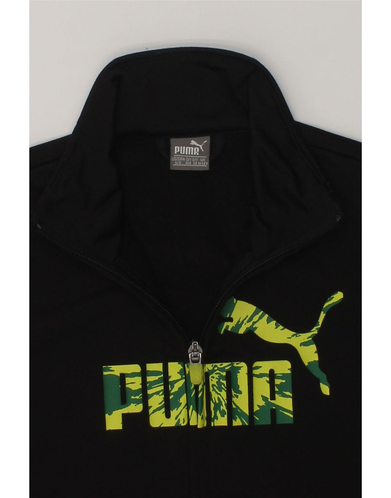 PUMA Boys Graphic Tracksuit Top Jacket 11-12 Years Black Colourblock | Vintage Puma | Thrift | Second-Hand Puma | Used Clothing | Messina Hembry 