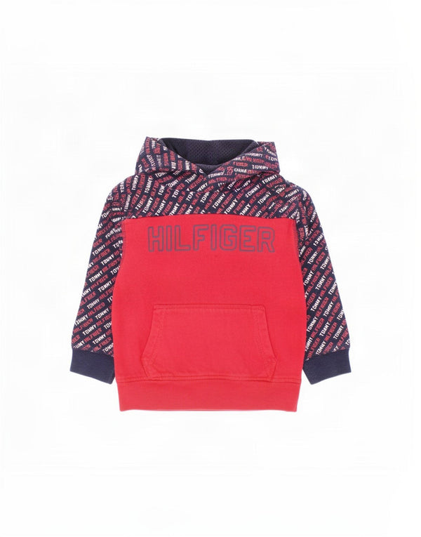 Tommy Hilfiger Boys Graphic Hoodie Jumper 2-3 Years Red Colourblock Cotton
