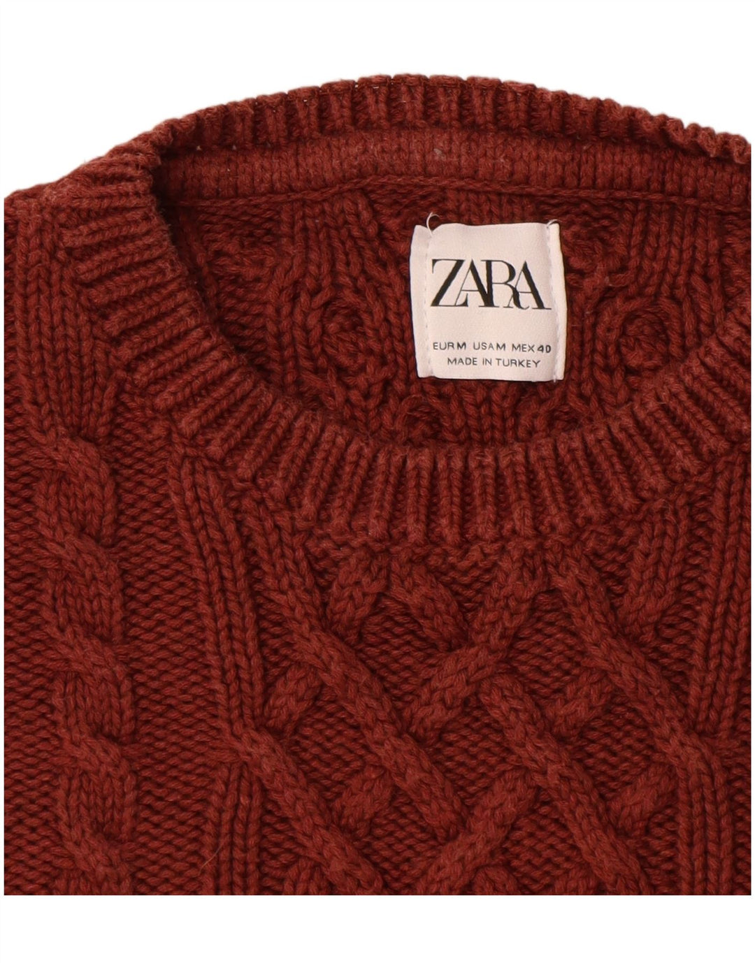 Zara Mens Crew Neck Jumper Sweater Medium Brown