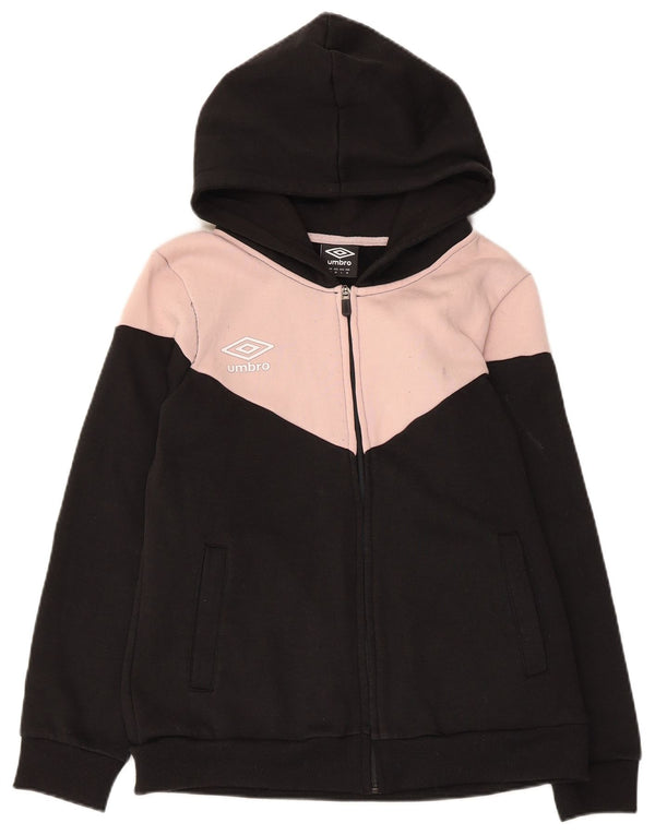 Umbro Womens Zip Hoodie Sweater UK 12 Medium Black Colourblock Cotton