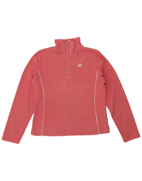 Nike Womens Zip Neck Sweatshirt Jumper UK 14/16 Large Pink Cotton