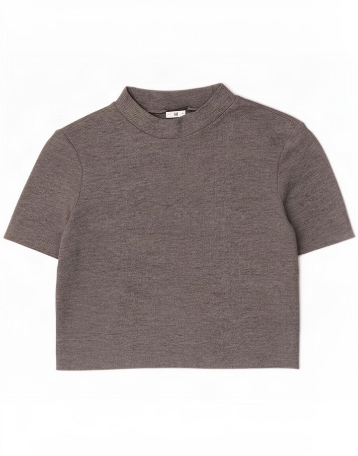 Zara Womens Crop T-Shirt Top UK 10 Small Grey Polyester