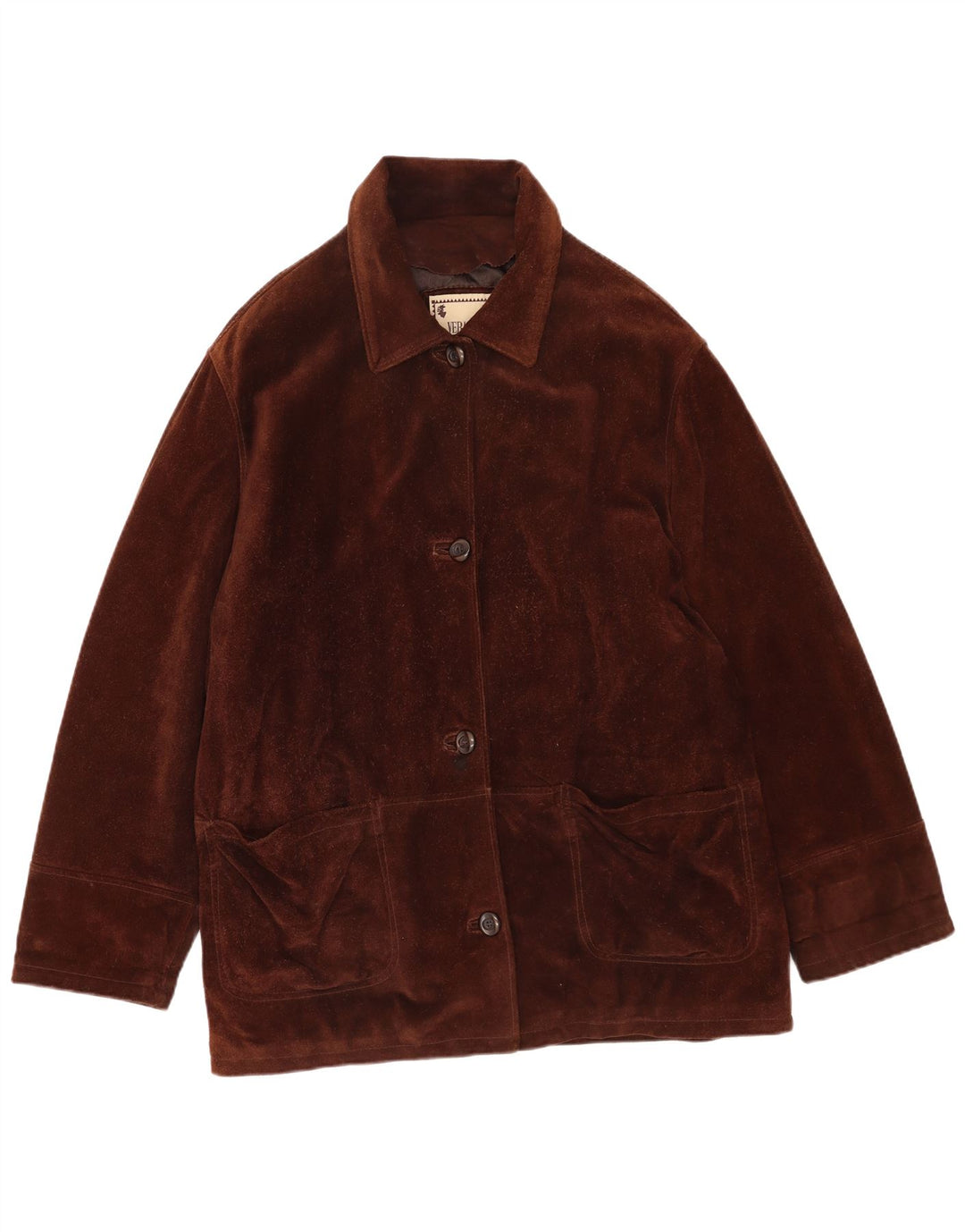 Vintage Womens Suede Overcoat UK 18 XL Brown Leather