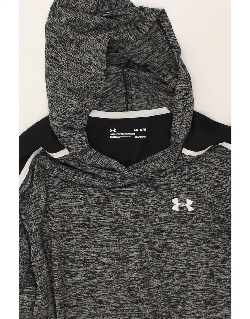 UNDER ARMOUR Mens Hooded Graphic Top Long Sleeve Large Grey Colourblock Vintage Under Armour and Second-Hand Under Armour from Messina Hembry 