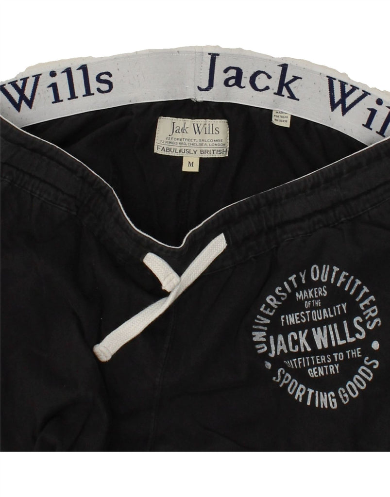 JACK WILLS Mens Graphic Tracksuit Trousers Medium Black Cotton | Vintage Jack Wills | Thrift | Second-Hand Jack Wills | Used Clothing | Messina Hembry 