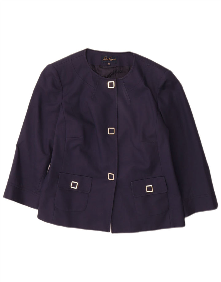 Luisa Spagnoli Womens 3 Button 3/4 Sleeve Blazer Jacket IT 48 XL Navy Blue