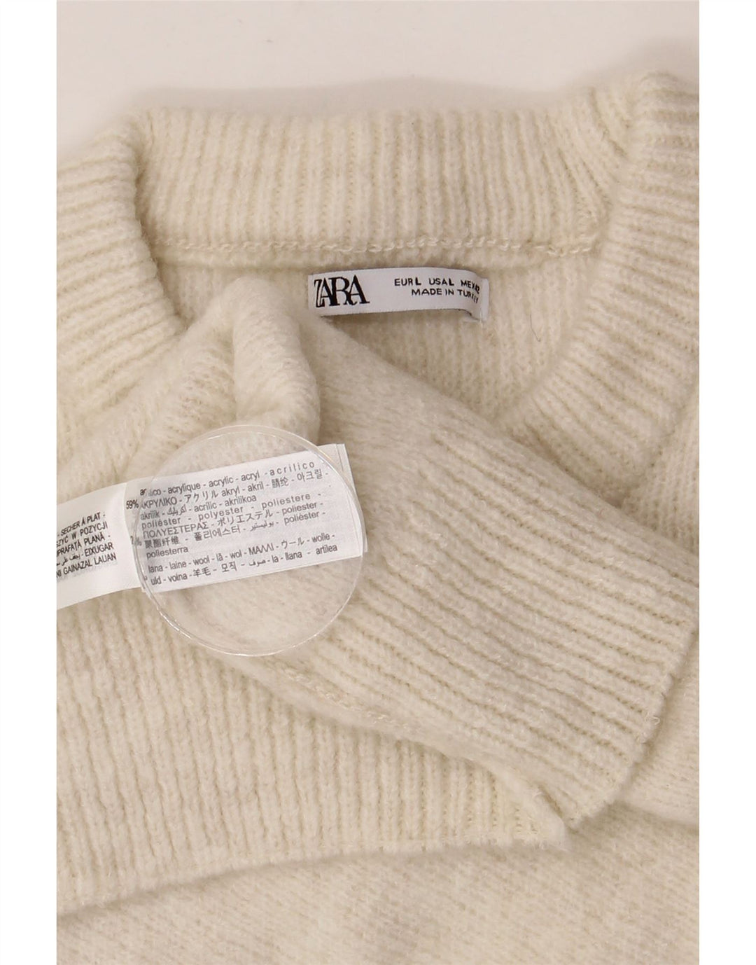ZARA Mens Crew Neck Jumper Sweater Large Beige Acrylic