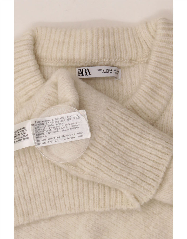 ZARA Mens Crew Neck Jumper Sweater Large Beige Acrylic