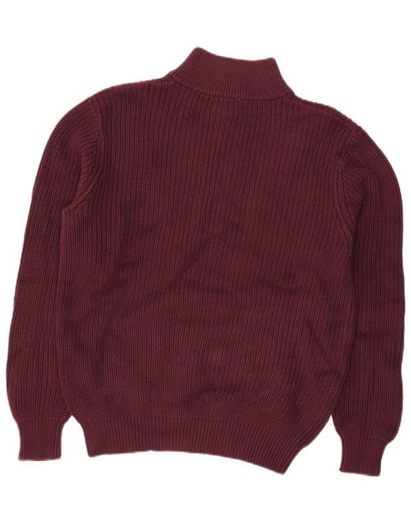 L.L.Bean Mens Button Neck Jumper Sweater Medium Burgundy Cotton