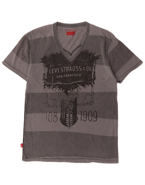 Levi's Mens Graphic T-Shirt Top Medium Grey Striped Cotton