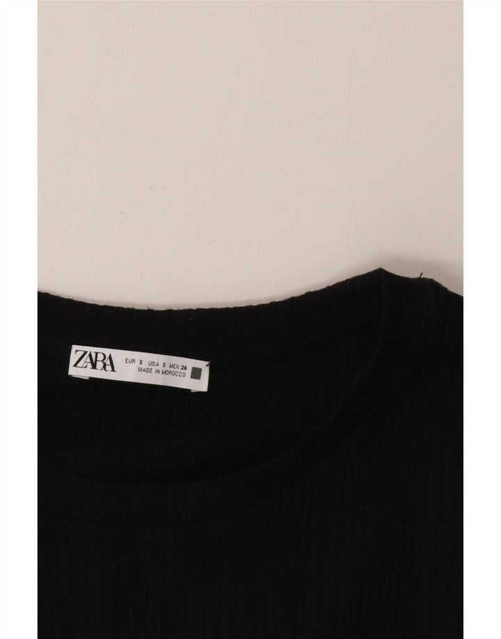 Zara Womens Crop Blouse Top UK 10 Small Black