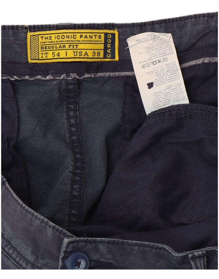 Vintage Mens Regular Fit Cargo Shorts W38 XL Navy Blue Cotton