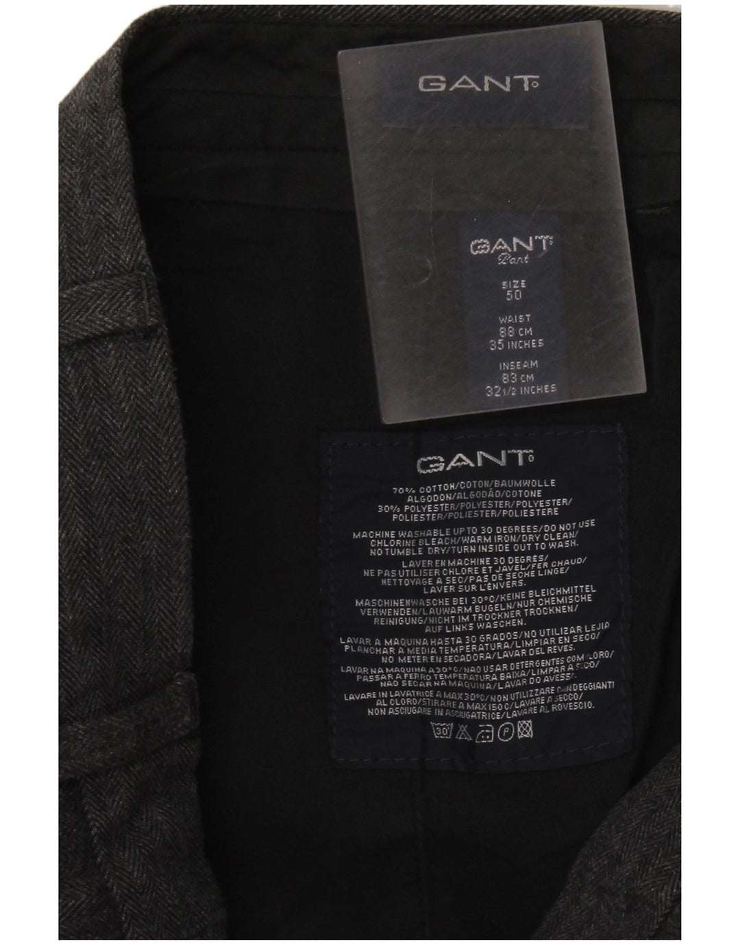 GANT Mens Straight Suit Trousers IT 50 Large W34 L32 Grey Herringbone
