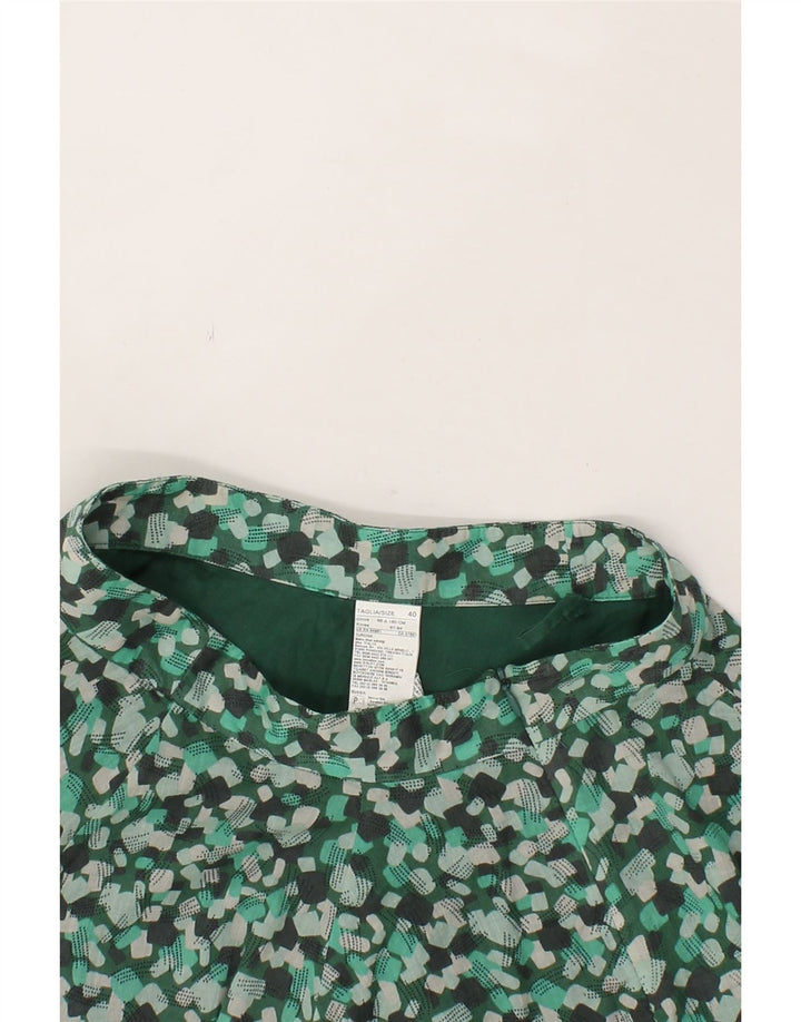 BENETTON Womens Abstract Pattern A-Line Skirt IT 40 Small W26 Green Cotton Vintage Benetton and Second-Hand Benetton from Messina Hembry 